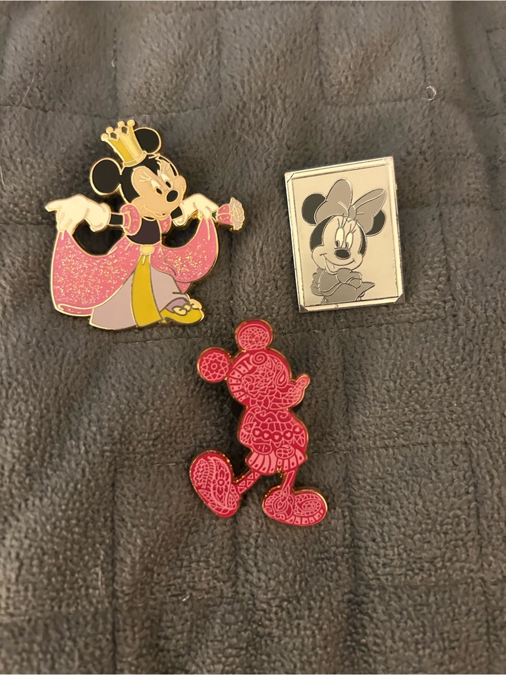 Disney Minnie Mouse Pink, Yellow & Silver Enamel Pin Trio